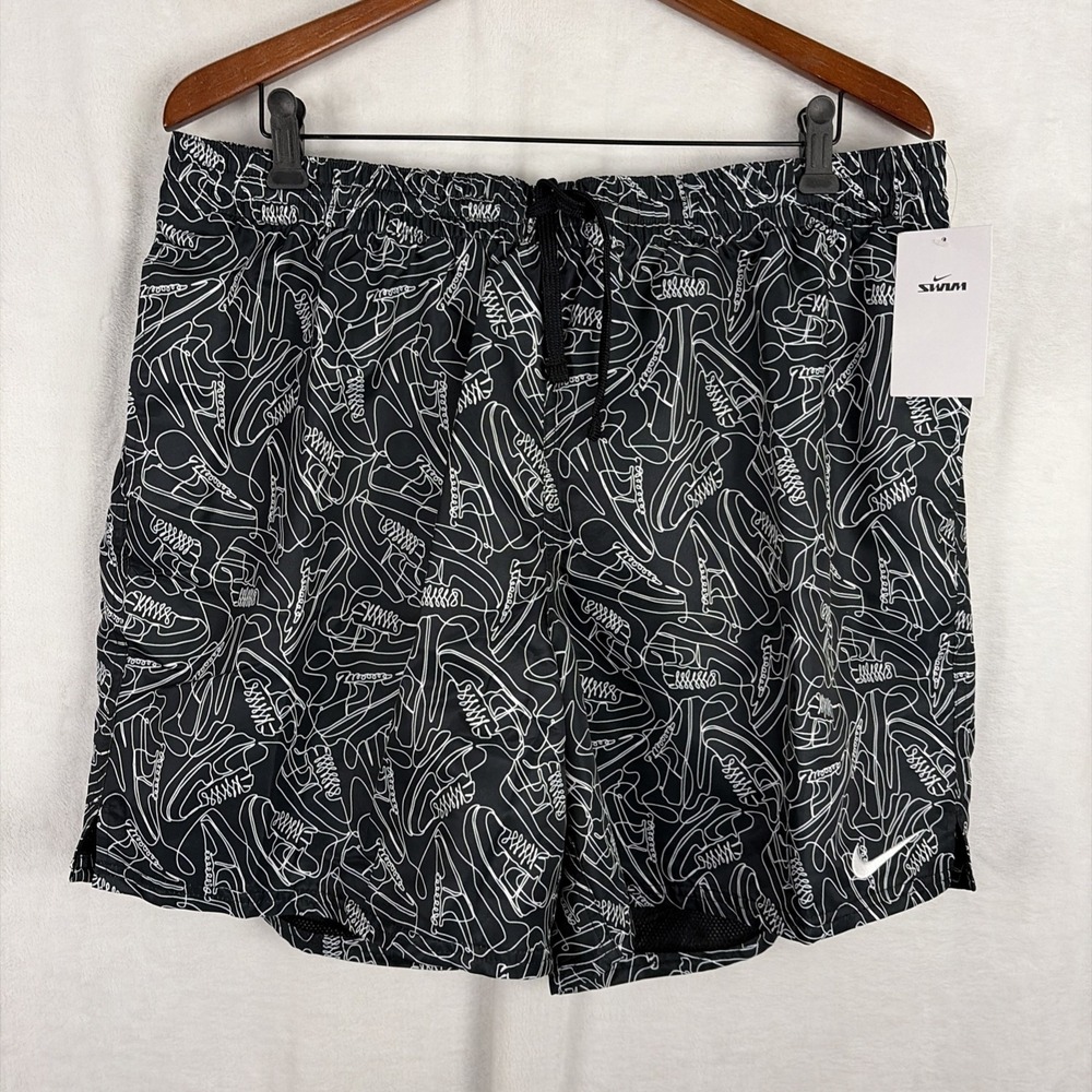 New Nike Swim 7" Volley Shorts Black White Sneakers Men's XXL NESSE522-001 NWT